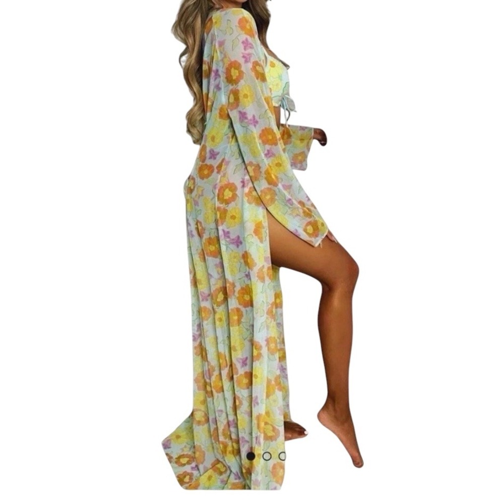Savage X Fenty Floral Mesh Robe XL/1X Lace Up Back Duster Multi Color NWT